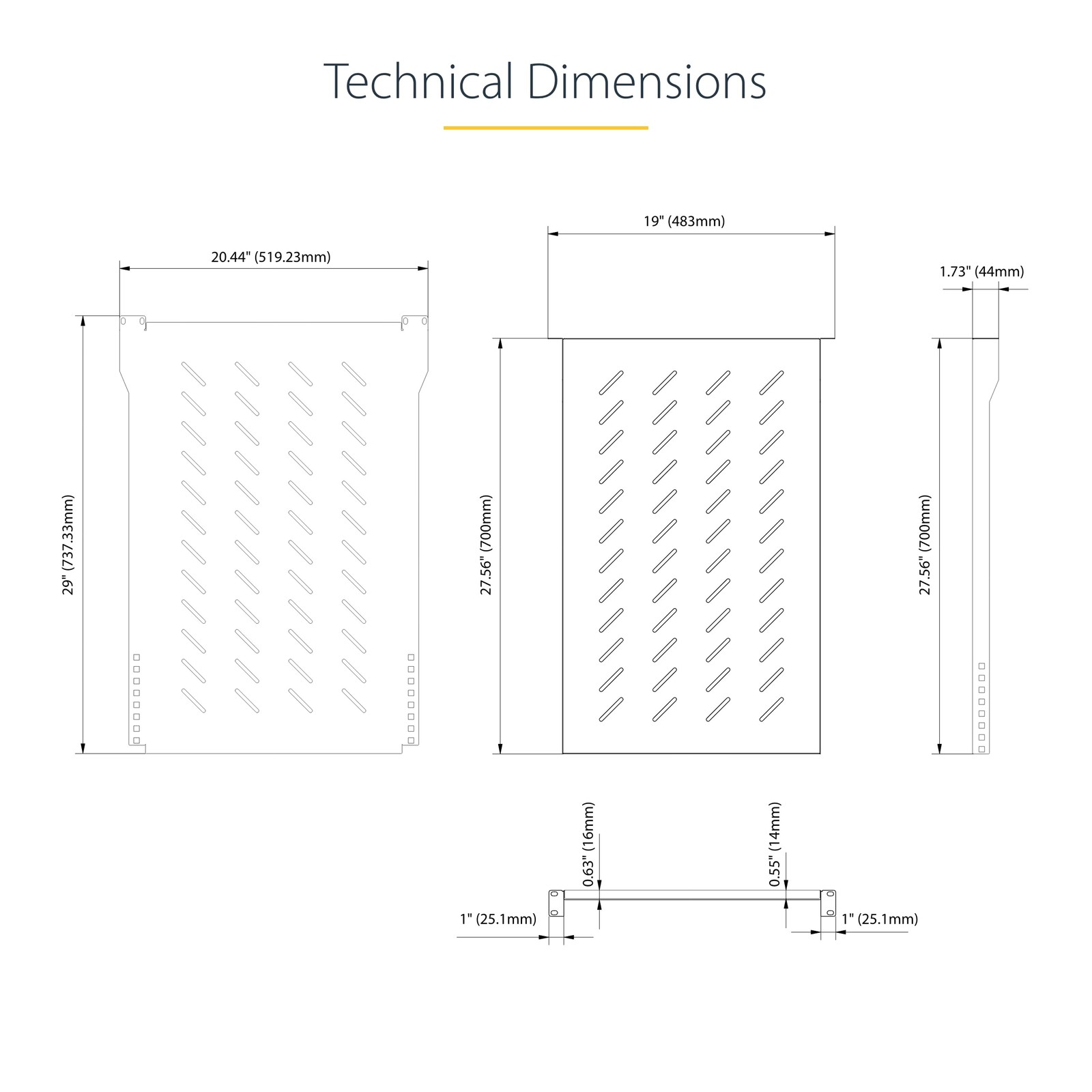 StarTech.com 1U 4-Post Server Rack Shelf, Vented, Adjustable 28-34.4in, Black