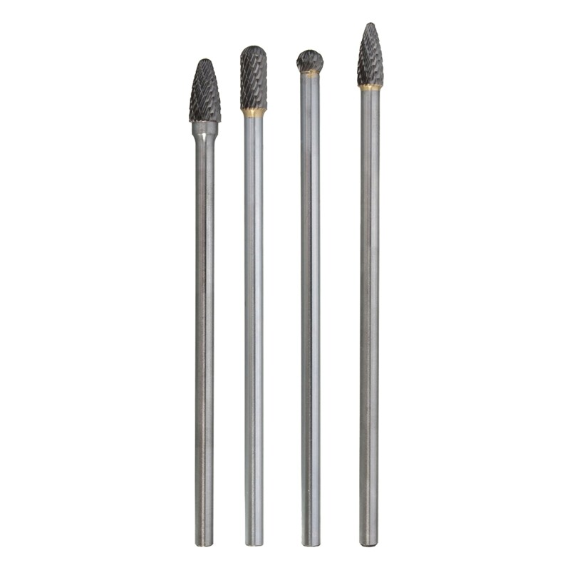 1/4" Shank Carbide Rotary Burr Set 6" Long Reach Double Cut for Head
