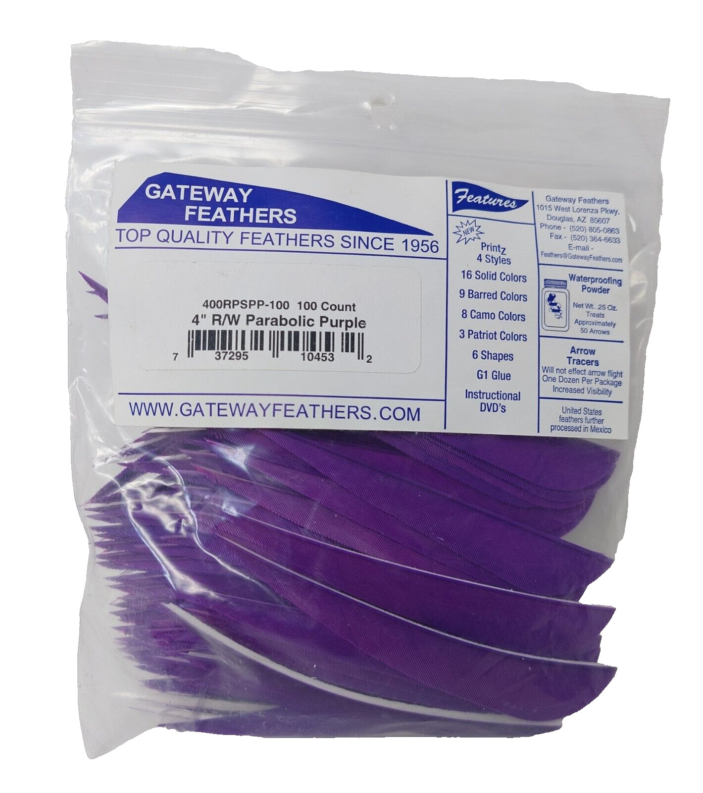 100 Pack Gateway Feathers 4" Right Wing: Parabolic Purple 400RPSPP-100