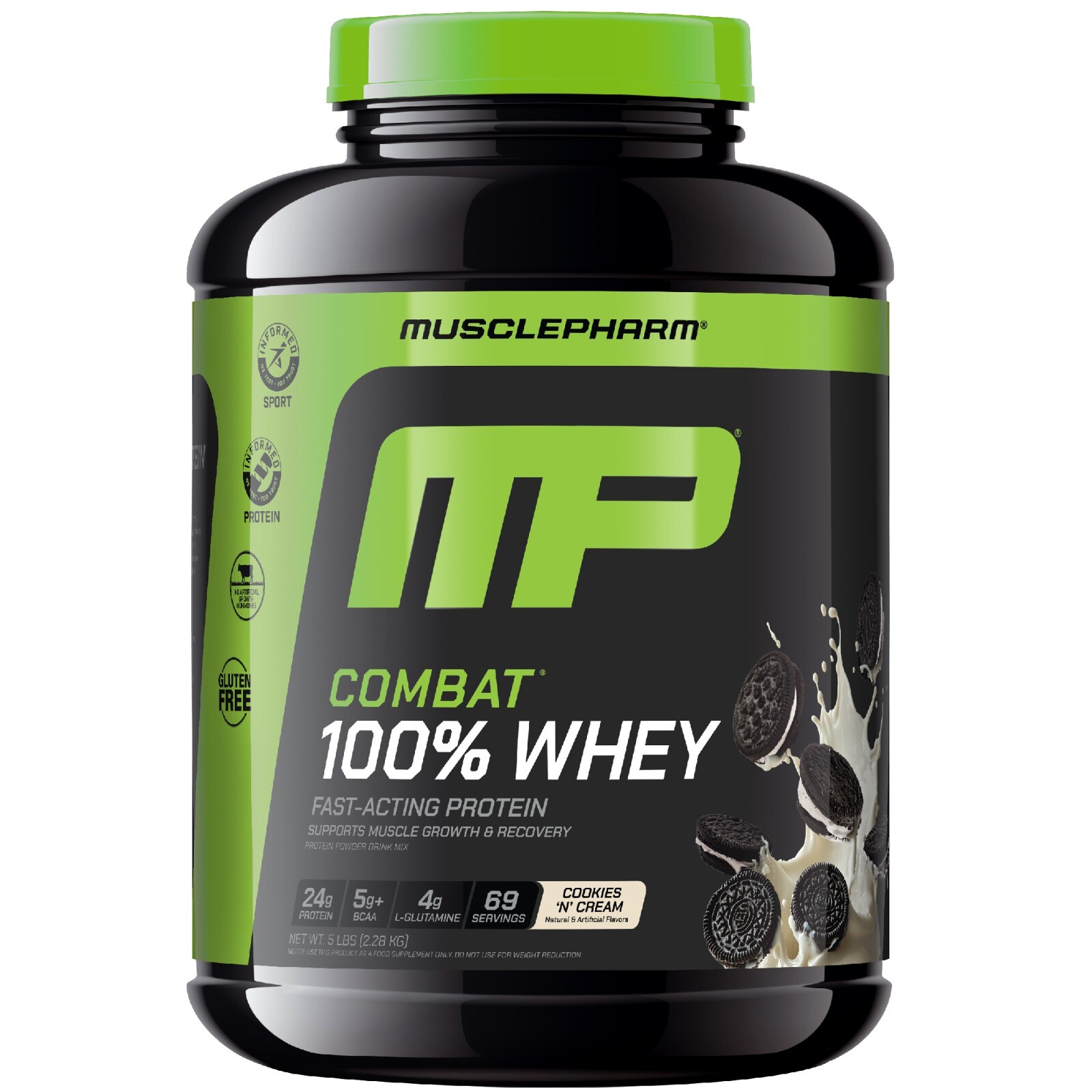 MusclePharm Combat 100% Whey Protein Powder - 5 lb, 70 Servings, Cookies & Cream