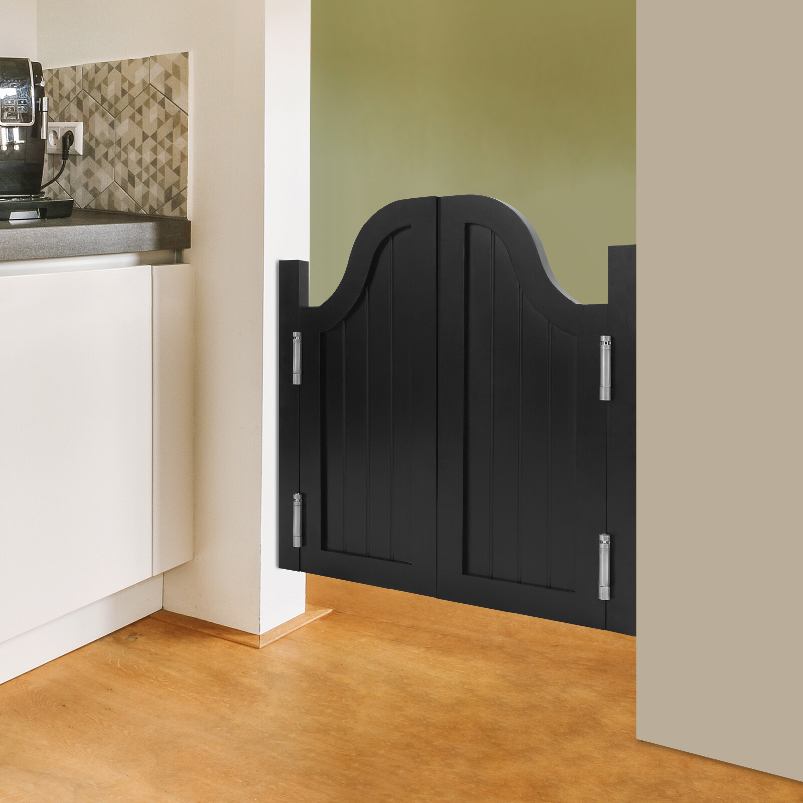 Modern Swing Solid Wood Door Vertical Stripe Partition Door 70x70cm Black