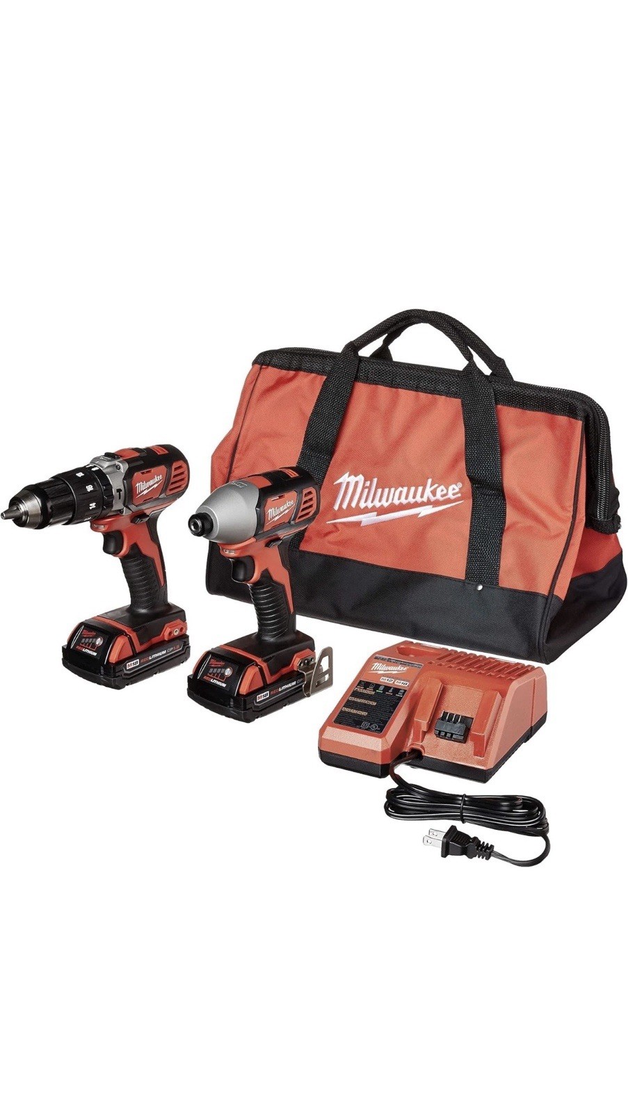 Milwaukee M18 18V Drill/Driver & Impact Driver Kit, 2 Li-Ion Batteries Charger