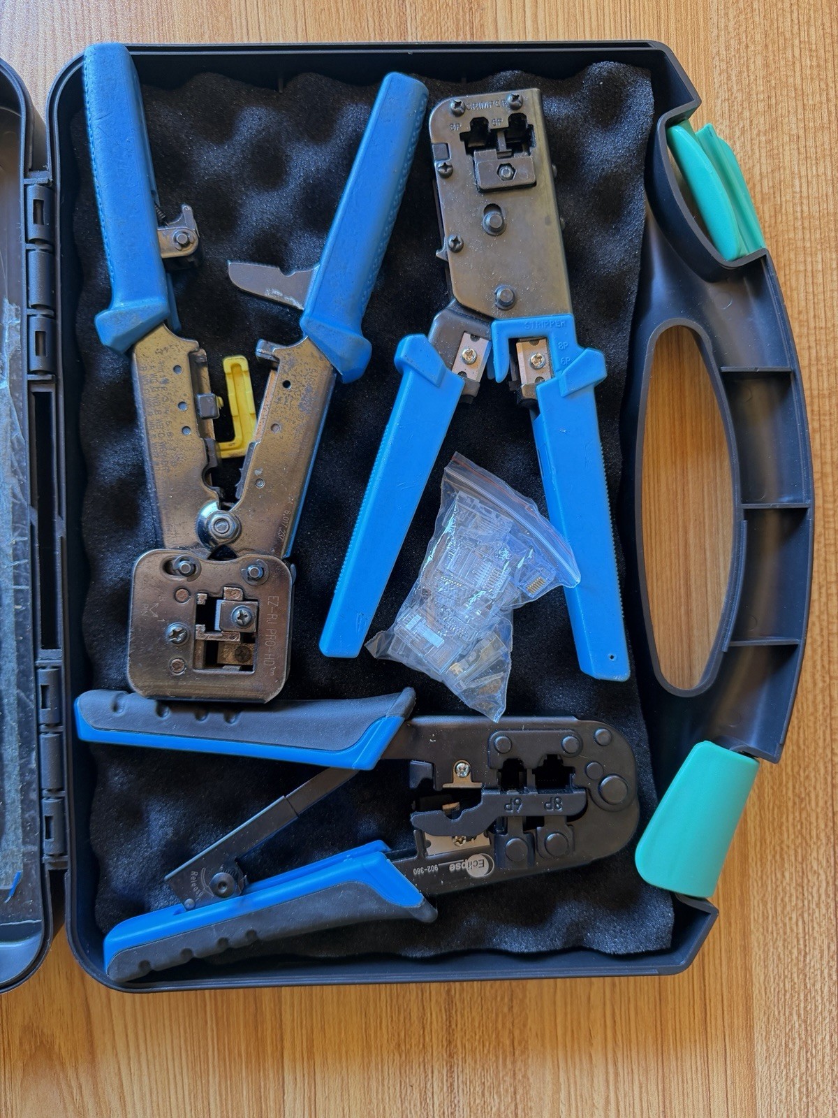 Eclipse Network Service Kit RJ45 RJ11 Crimping Tool Set w/ Connectors & Case