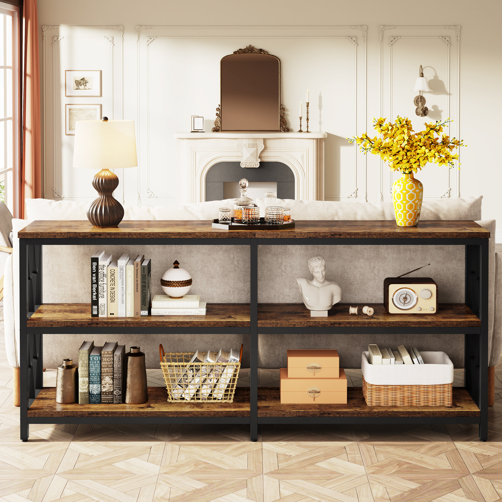 71" Long Narrow Sofa Table Behind Couch, Entryway Console Table with Storage