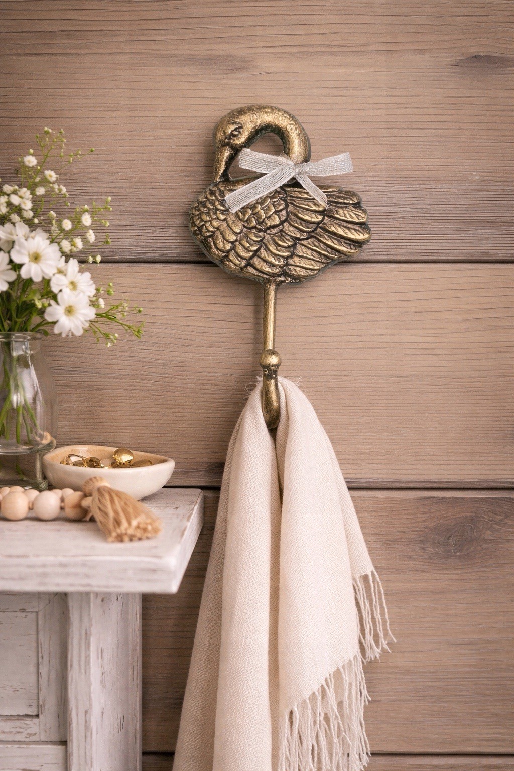 Gold tone Cast Iron Swan Metal Wall Hook Towel Coat Hat Wall Hook Hanger 6”