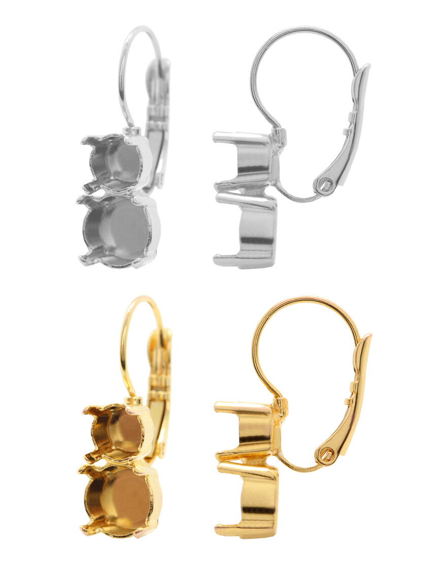 Brass Leverback Earring Bases for Chaton Shape Round Stones 6mm+8mm