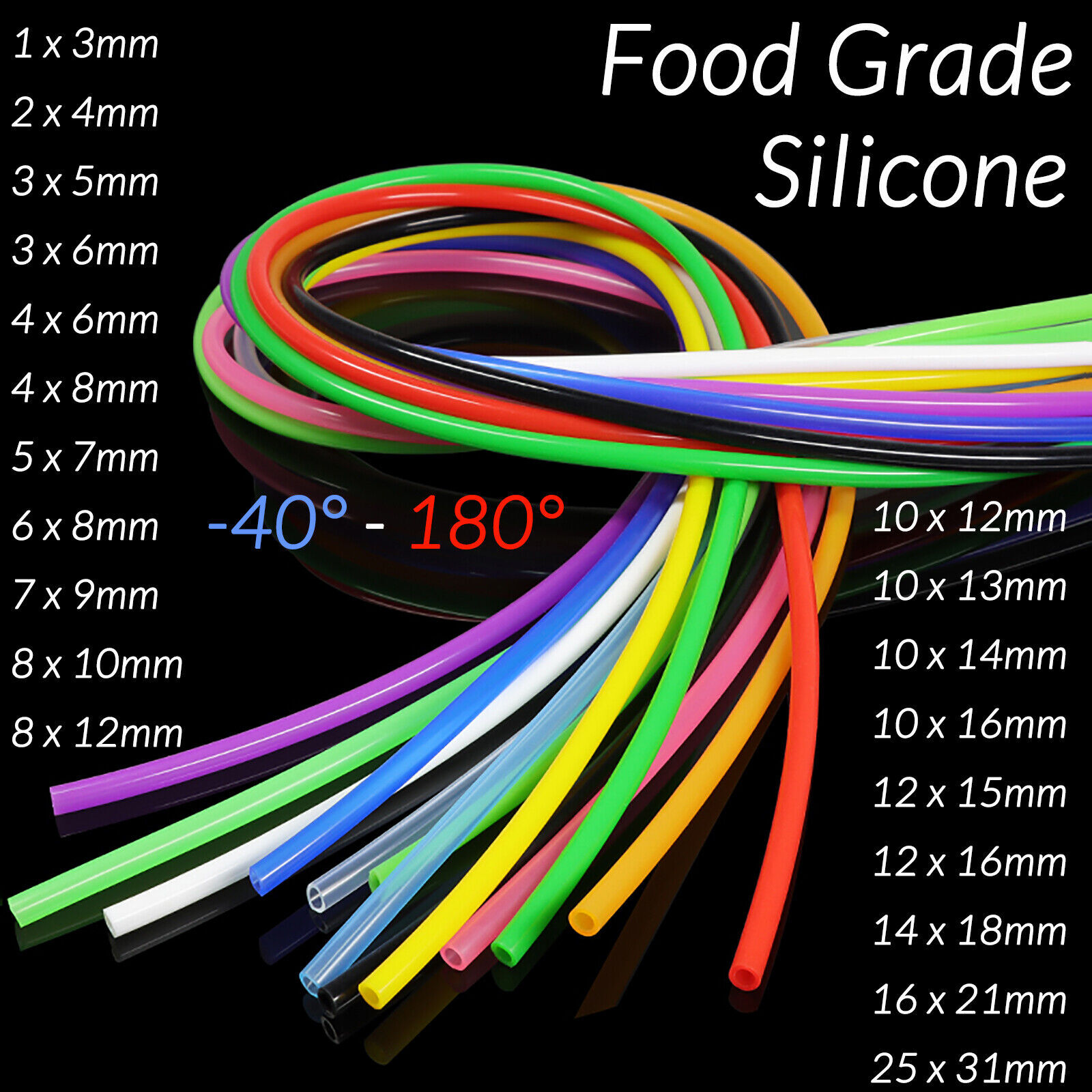 sizes 3mm 4mm 5mm 6mm 7mm 8mm - 25mm Silicone Vacuum Hose Pipe Tube Water Air