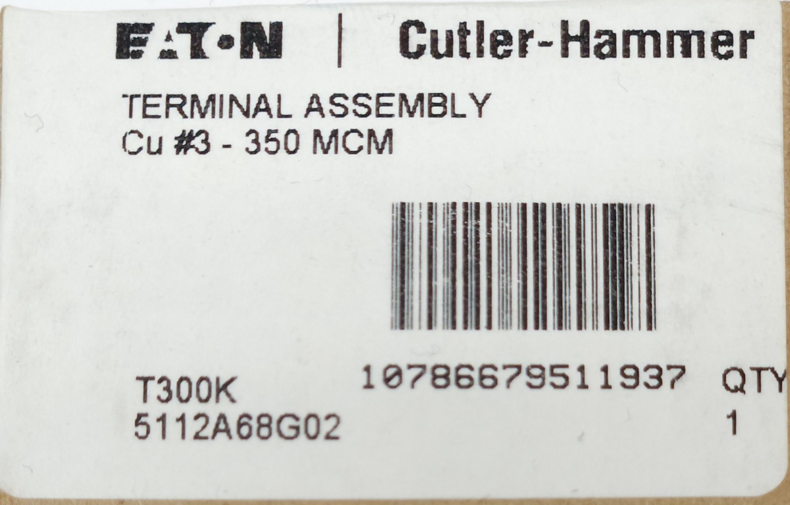 EATON CUTLER HAMMER T300K Type KD HKD HMCP E2K Breaker CU Copper Lug Terminal