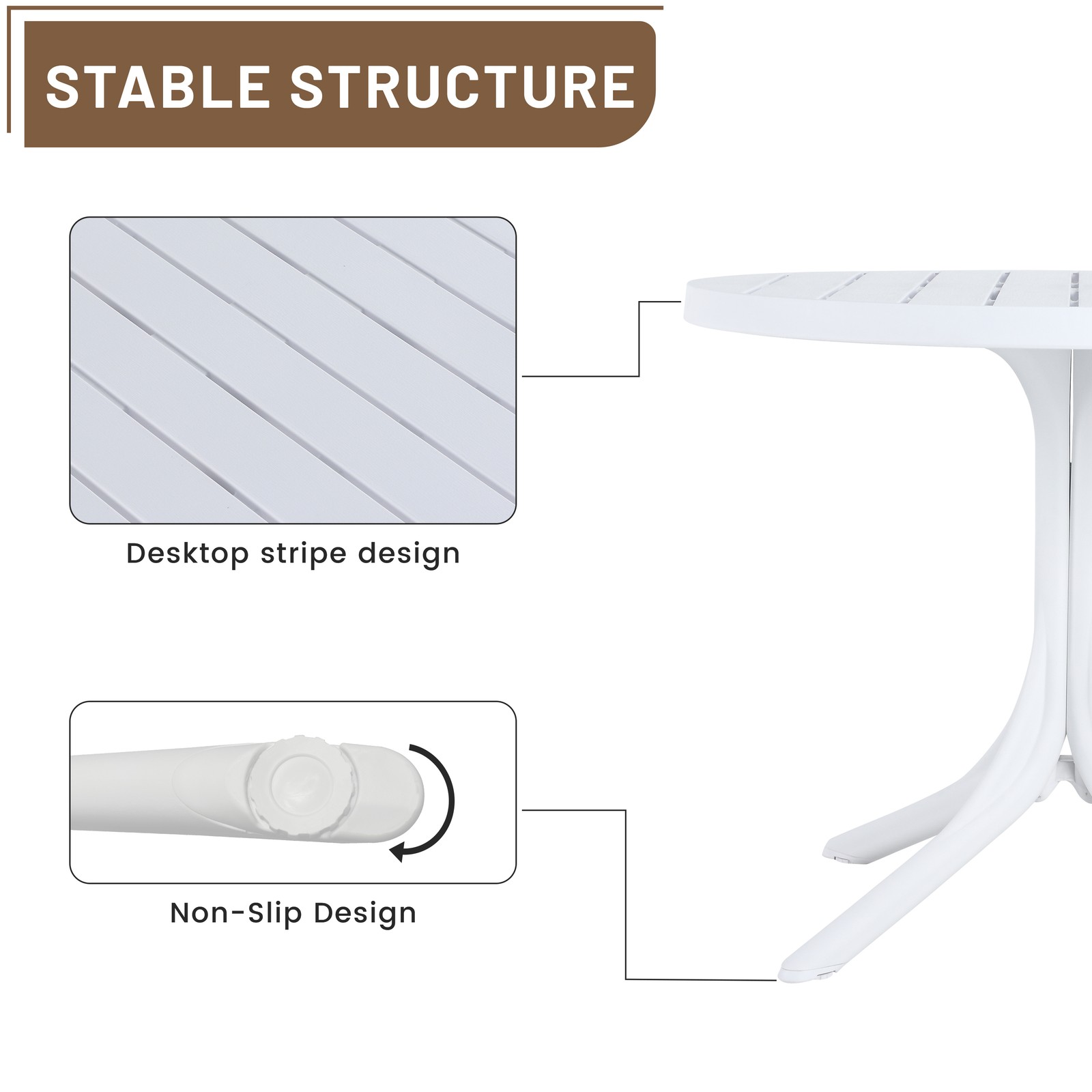 White Round Polypropylene Dining Table 36" Indoor/Outdoor 220 lbs Capacity