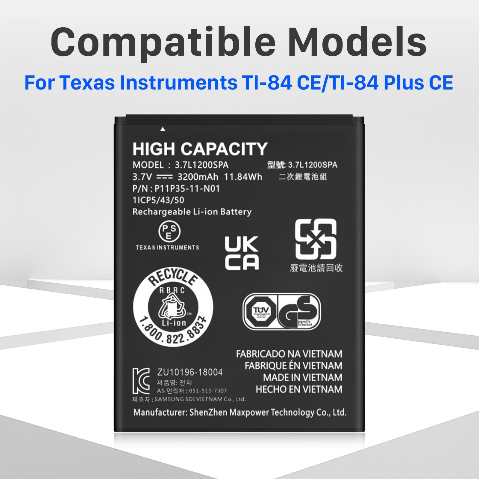 TI-84 Plus CE Battery, 3200mAh Replacement Battery for Texas Instruments...