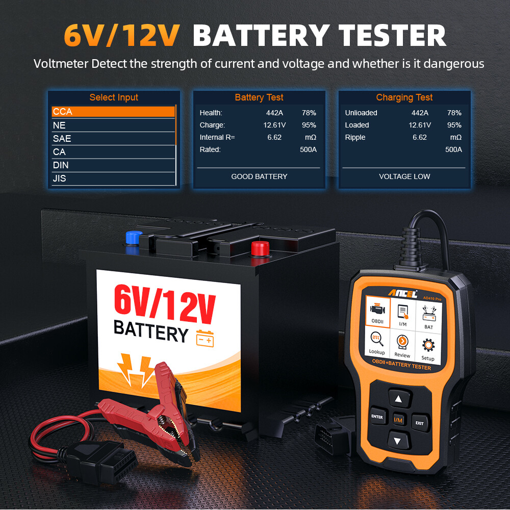 ANCEL AD410 PRO 12V Battery Test OBD2 Scanner Code Reader Check Engine Light