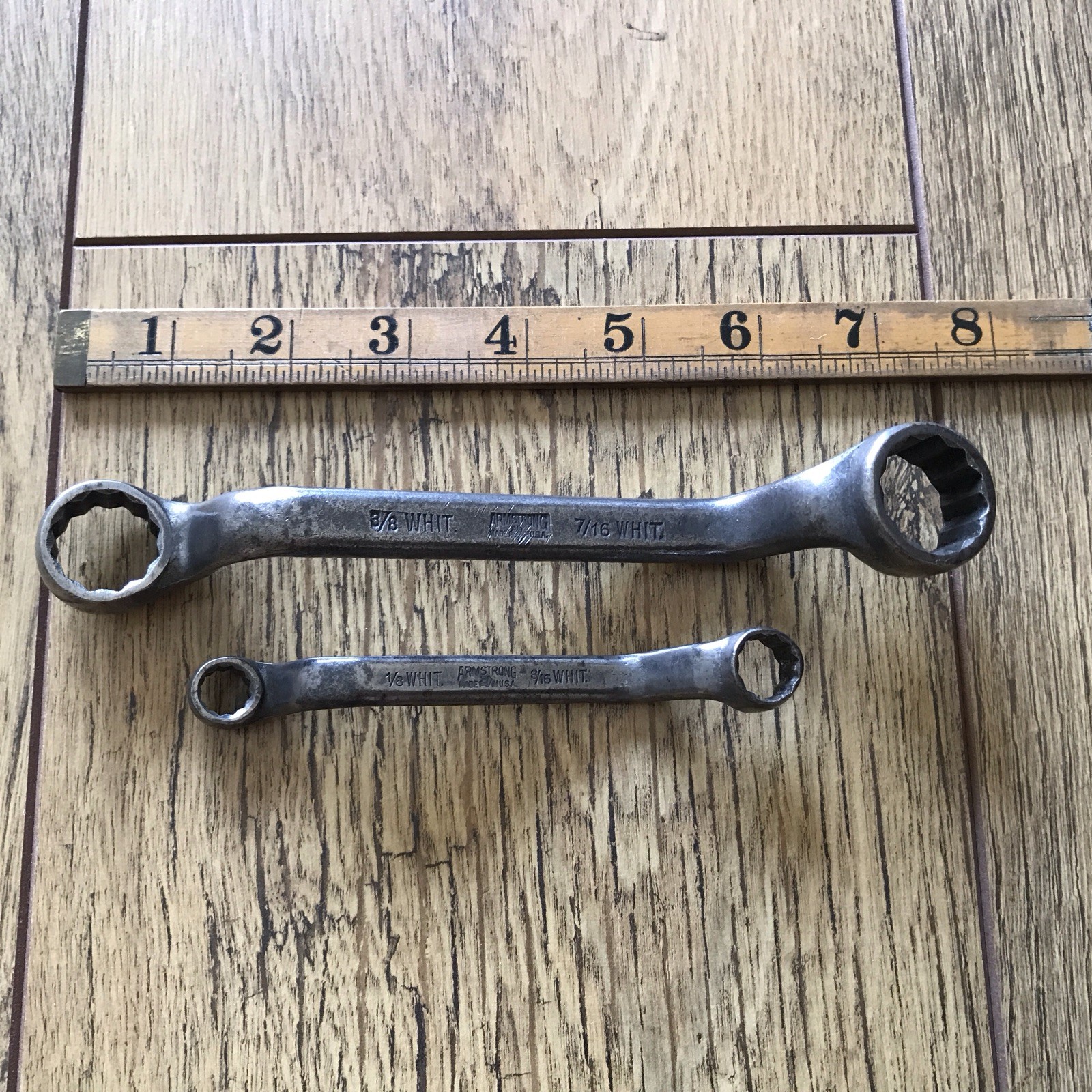 2 Vintage USA Armstrong short ring spanner’s 7/16” to 1/8” Whitworth.