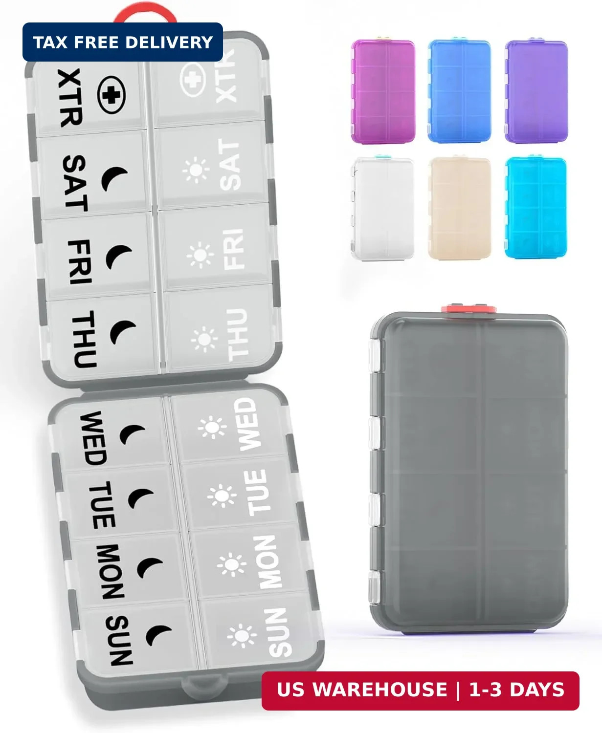 Pill Organizer Travel Medicine Organizer - Weekly Pill Organizer with 2 Extra Co