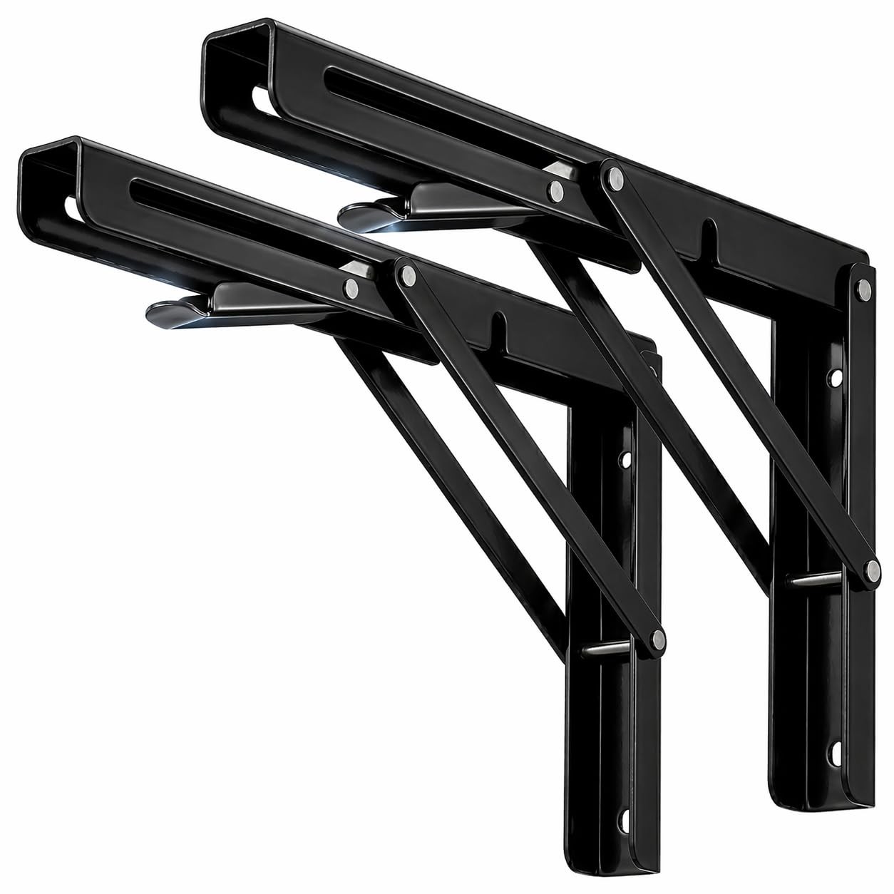 300 lb Heavy Duty Folding Shelf Brackets 10 Inch, 2 Pack Black Cold-Rolled