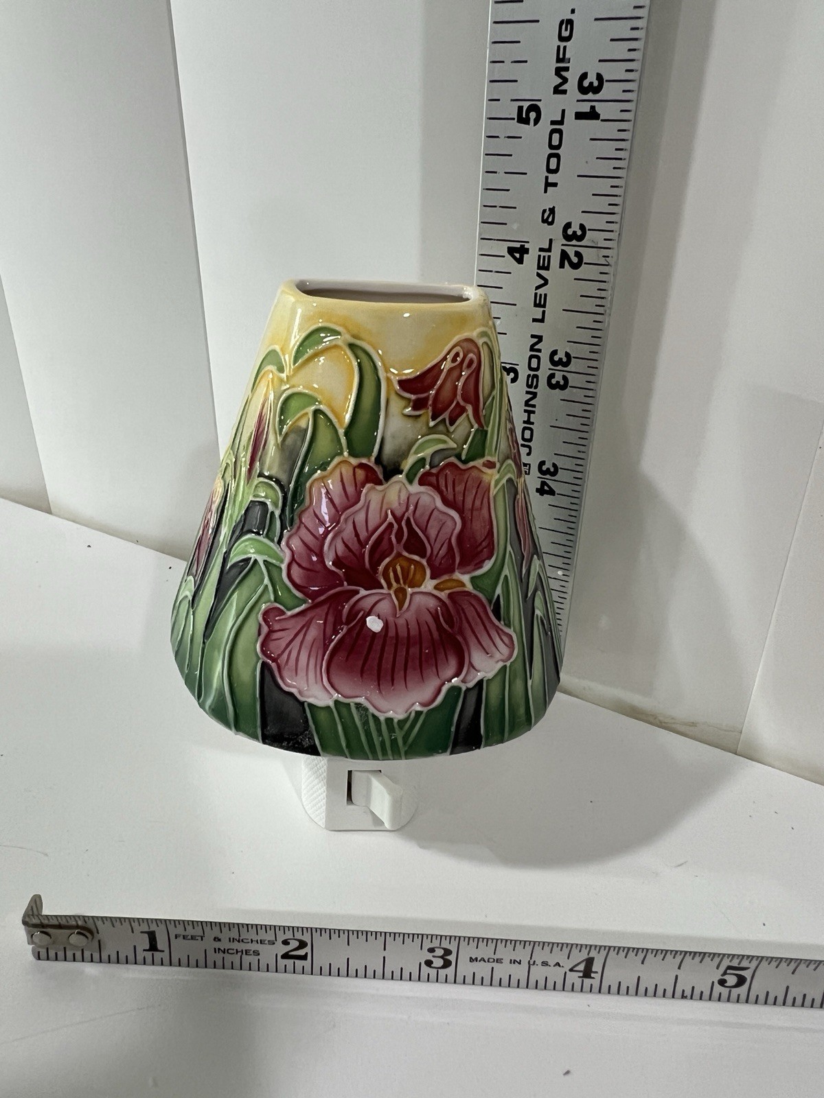 Ceramic Butterfly Flowers Night Light Plug In Wall Light Night Lamp Signed GOYA