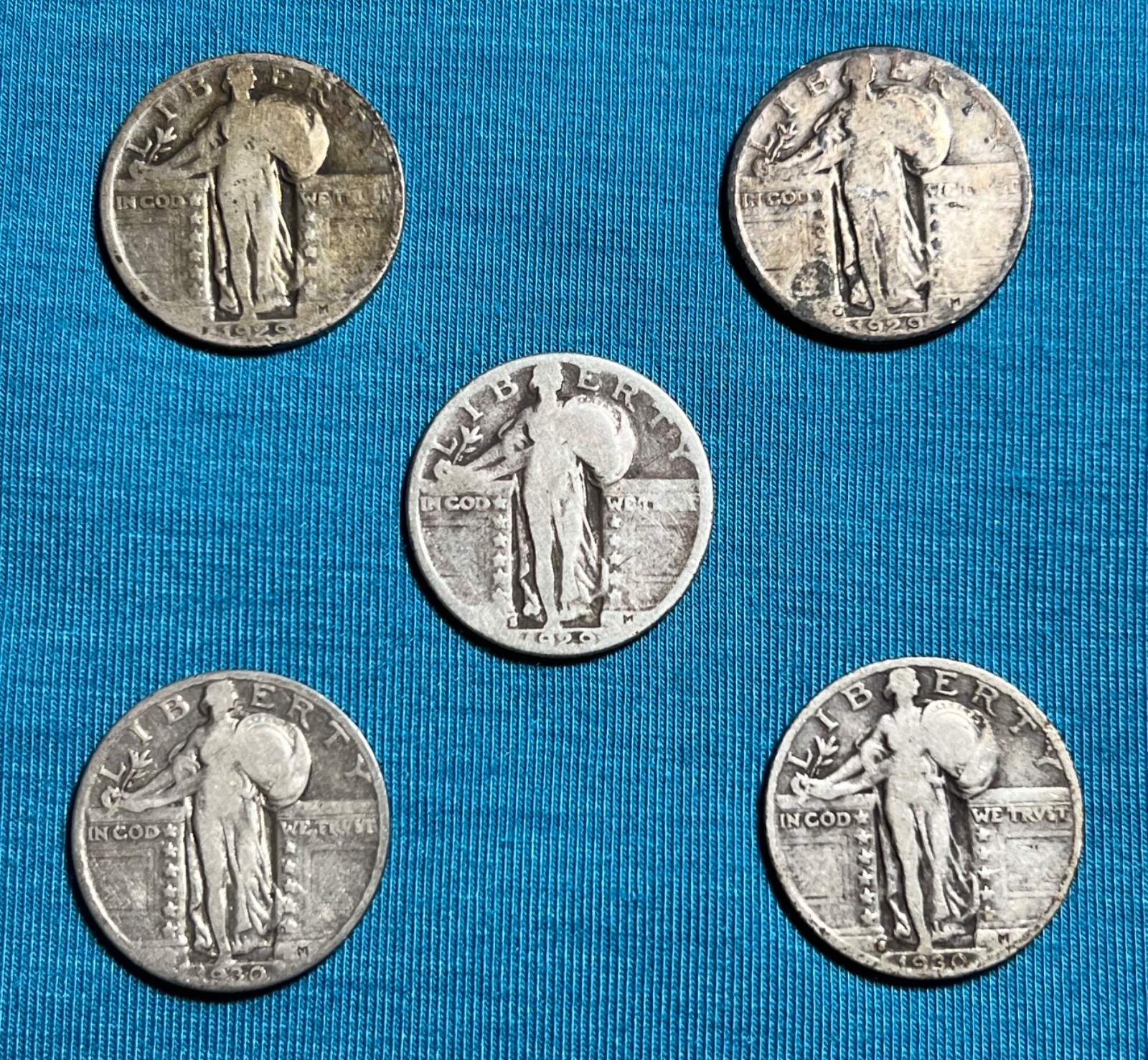 (5) 1929-1930 PDS Standing Liberty Silver Quarter Dollar Lot + Book & Bonus!
