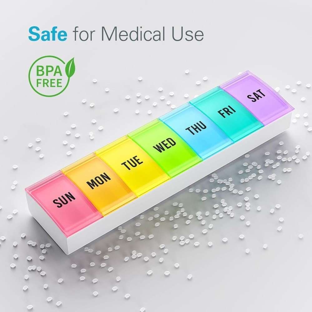 Weekly Pill Organizer 7 Day Large Easy Open Pill Box with Secure Closure, Daily
