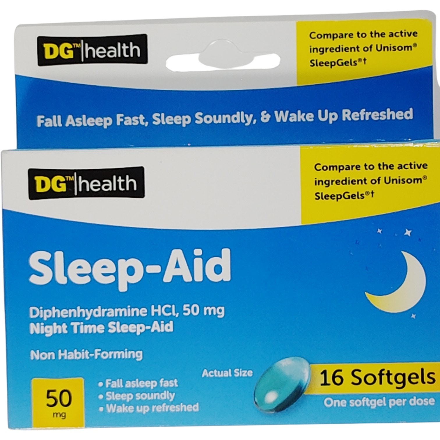 DG Health Sleep-Aid – 50mg Diphenhydramine – 16 Softgels – Exp. 04/2026