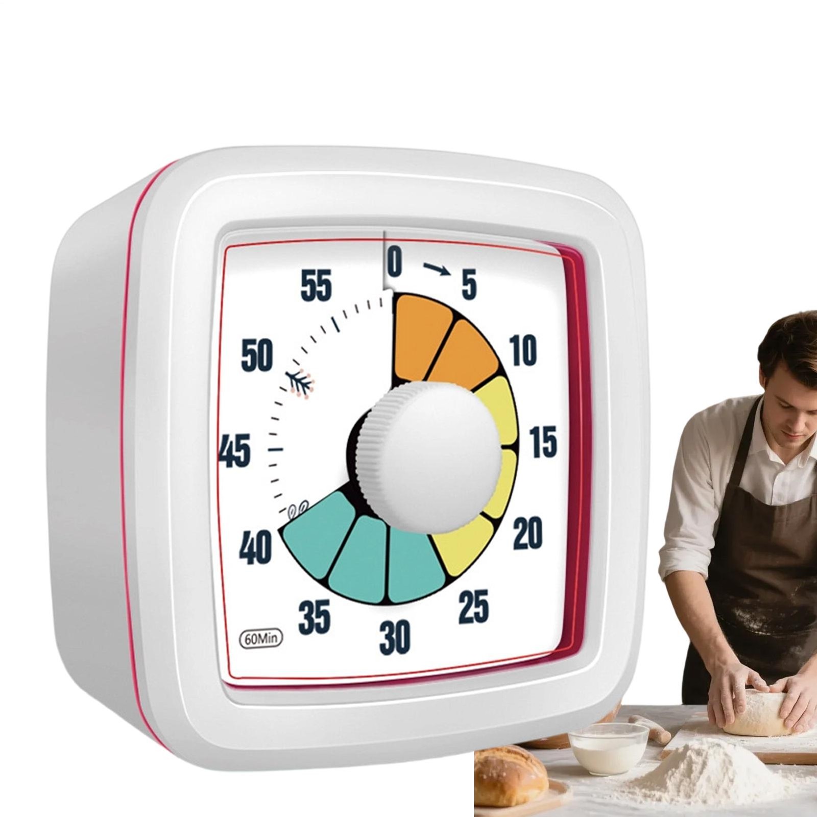 60-Minute Visual Countdown Timer, Mechanical Kitchen Timer Clock Visual Timer