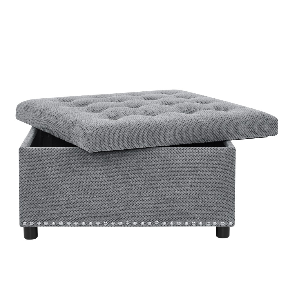 Storage Ottoman, Tufted Footstool, Nailhead Trim Ottoman, Square Storage Ottoman