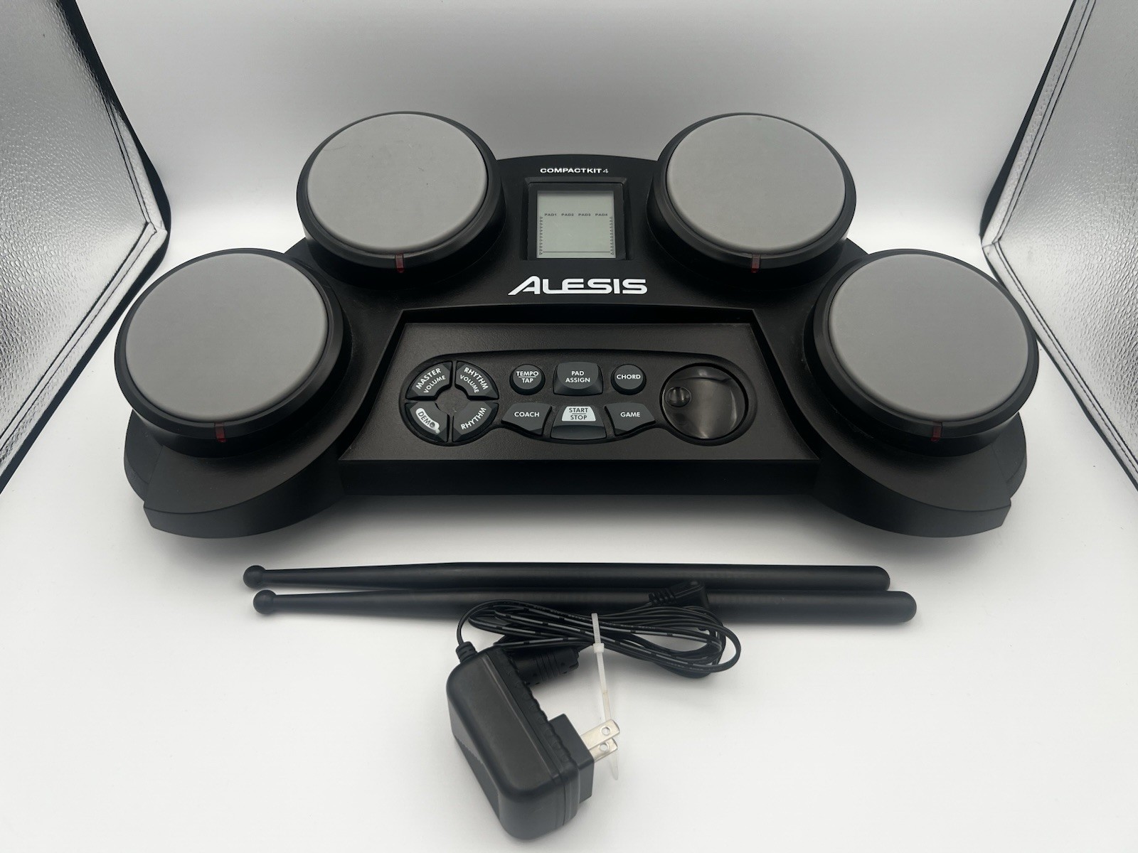 Alesis CompactKit 4 Portable Electronic Drum Pad Kit w/ AC Adapter & Sticks