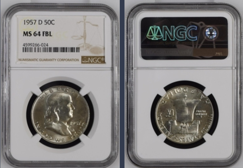 👀1957-D 50C Franklin Half Dollar ~Brilliant Full Bell Line ~ ✨NGC MS64 FBL #403
