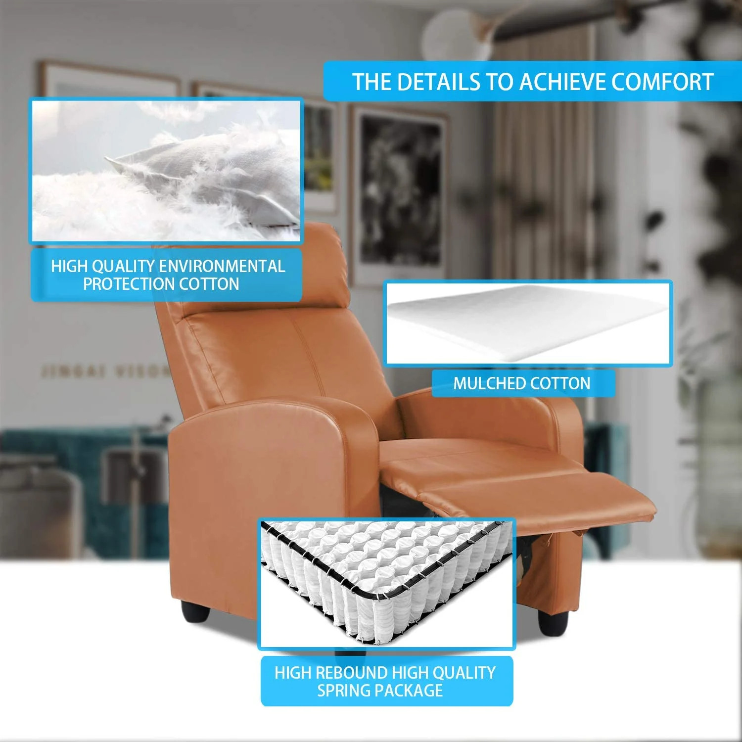 Bestoffice PU Leather Contemporary Manual Reclining Chair with Zero Gravity, Bla