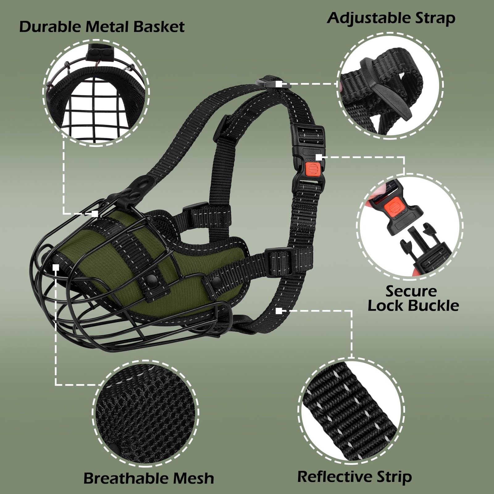 OOPSDOGGY Pitbull Dog Muzzle Reflective Metal Mask Secure Wire Basket Muzzles...
