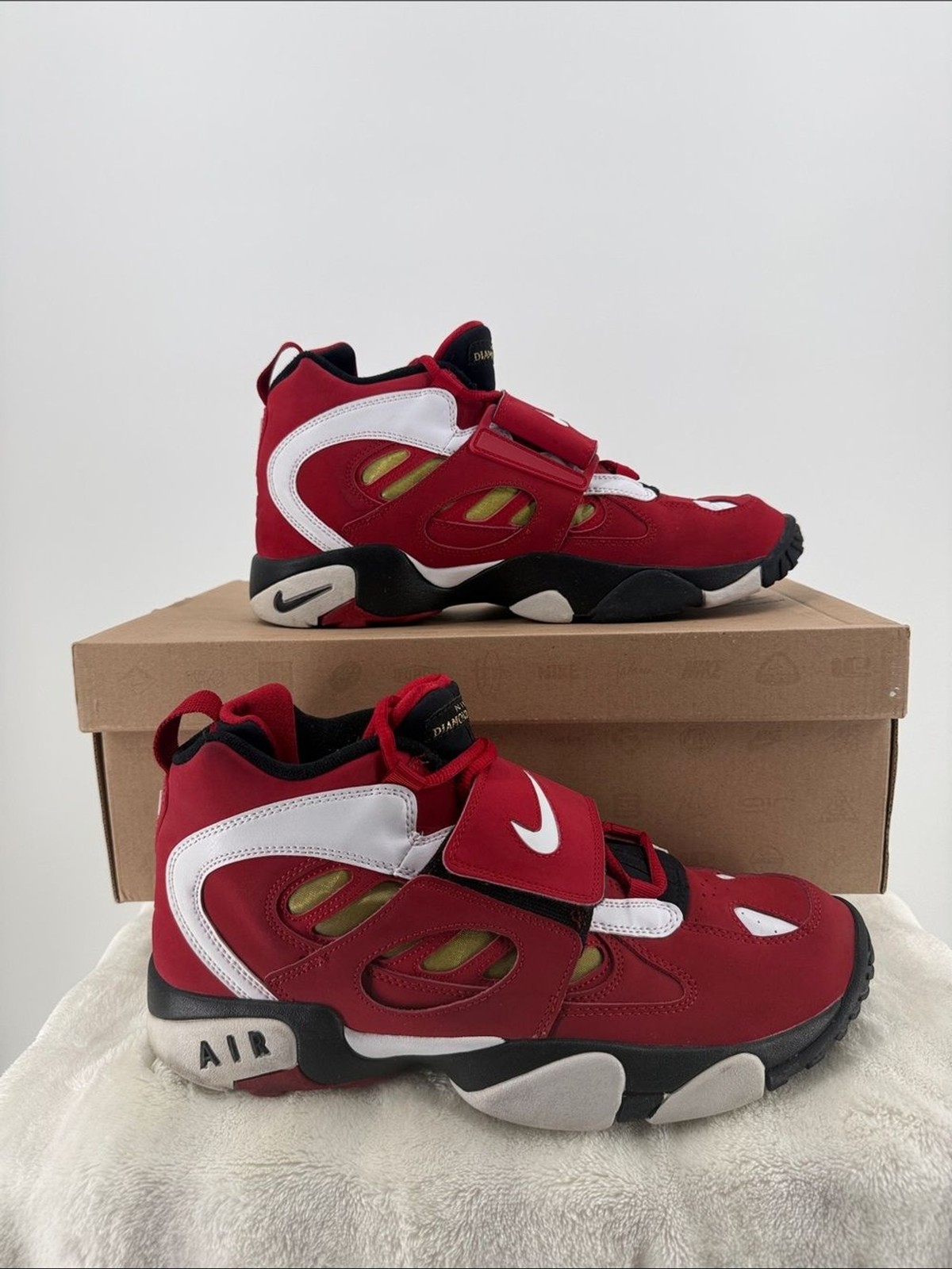 Nike Red and White Strap Mid-Top Basketball Sneakers