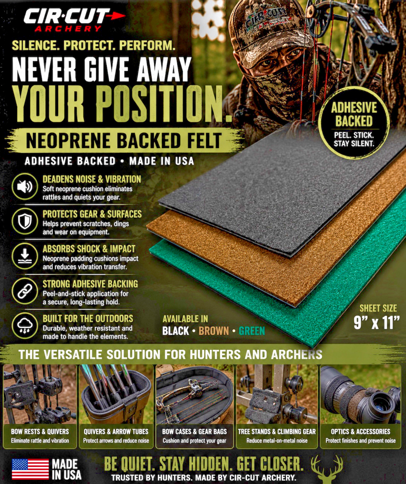 Hunting Gear Silencing Pad – Adhesive Backed NEOPRENE FELT - Noise Dampening