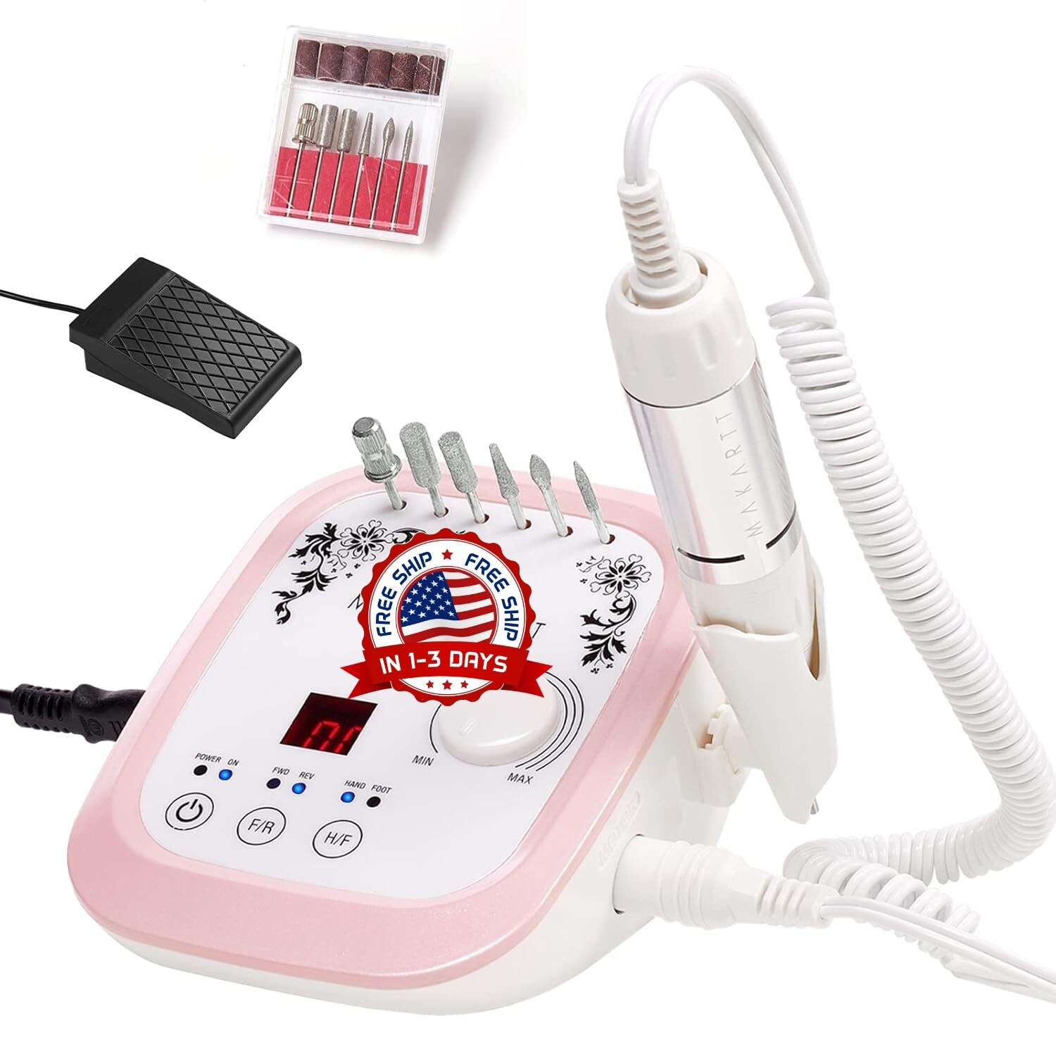 Maquina De Uñas Acrilicas Pulidora Profesional Gris Vibracion Lenta Nail Drill