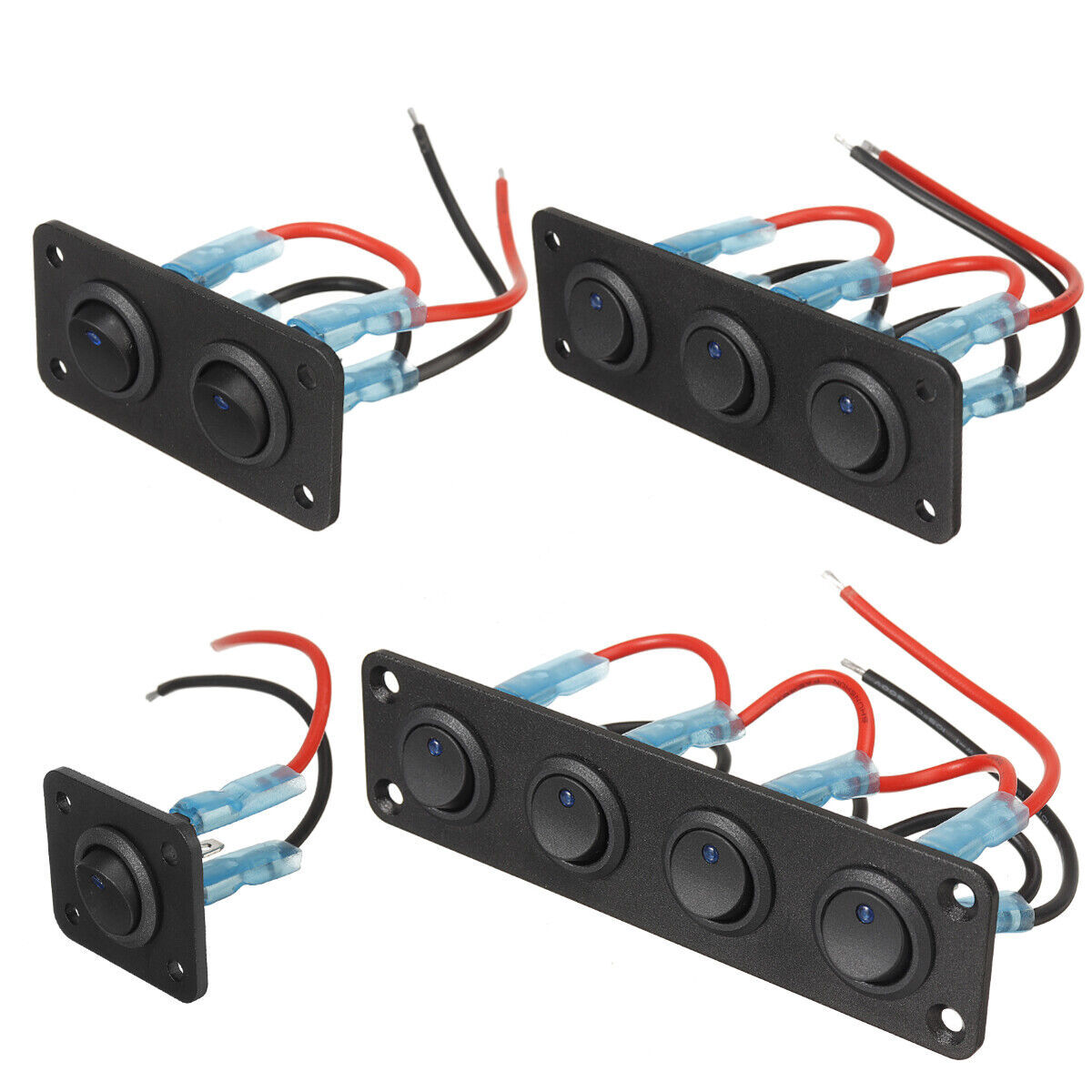 1/2/3/4 Gang Car Marine ON/OFF Round Dash Rocker Toggle Switch Panel LED Light