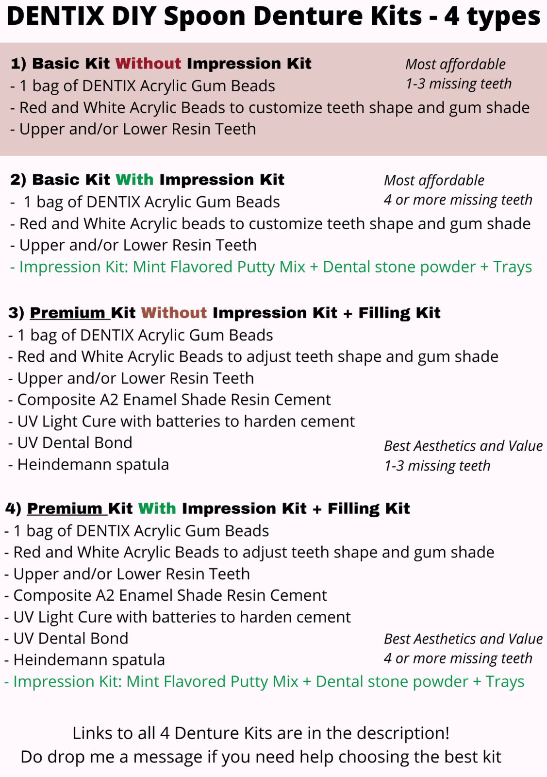 DIY Denture Kit Immediate Partial Denture, Full Denture Upper OR Lower NO MOLD