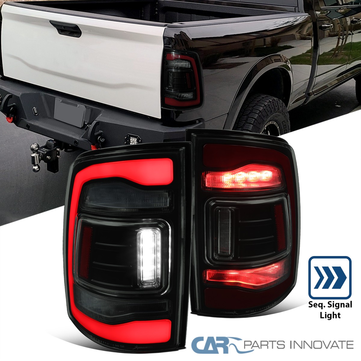 Fits 2013-2018 Ram 1500 2500 3500 Black/Smoke LED Tail Lights Sequential Signal
