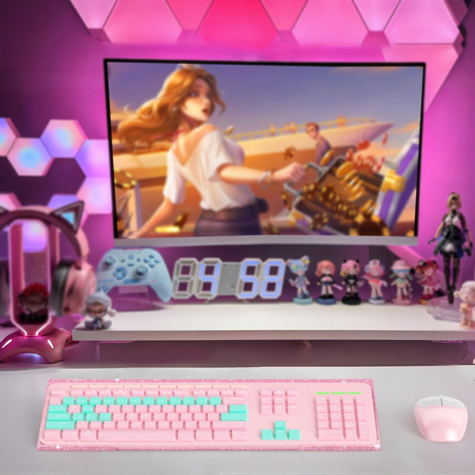 BEEGO Ergonomic Computer Keyboard Stand - Glitter Pink Acrylic Keyboard Riser...