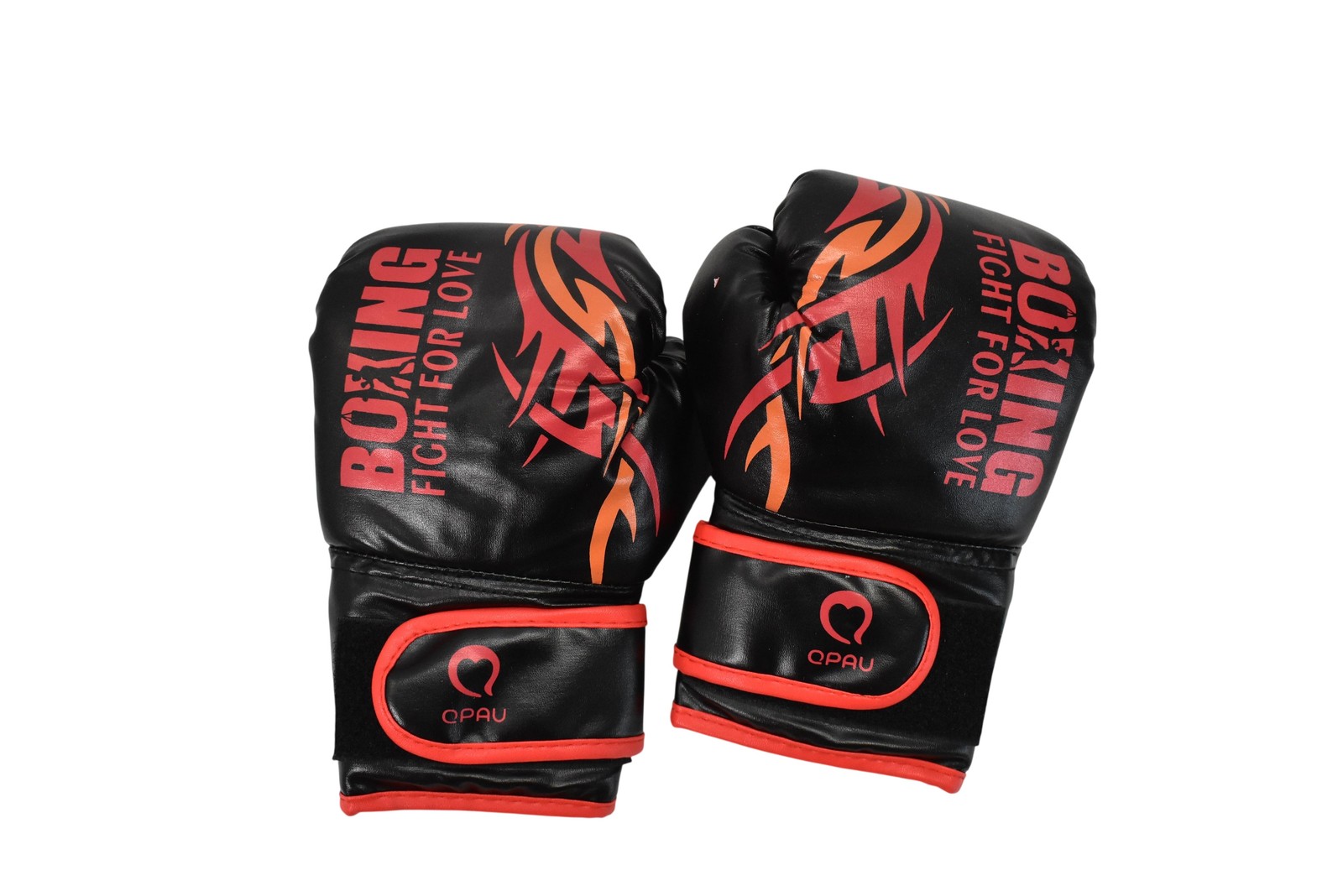 QPAU Boxing Gloves 6-OZ Black Red Bag Gloves Training Sparring Youth Set