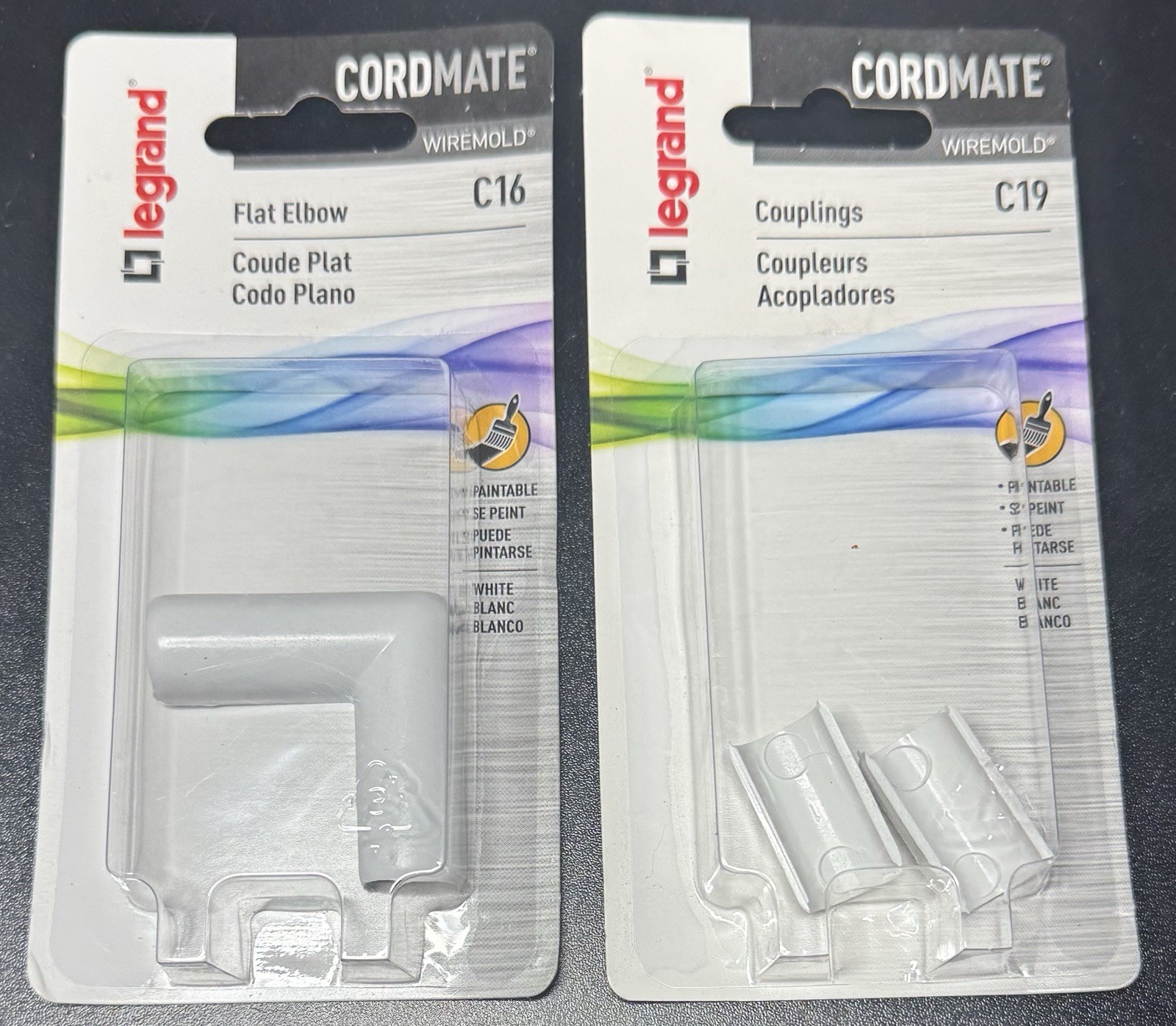 Legrand Wiremold CordMate Couplings C19 & Flat Elbow C16. Pack of Each