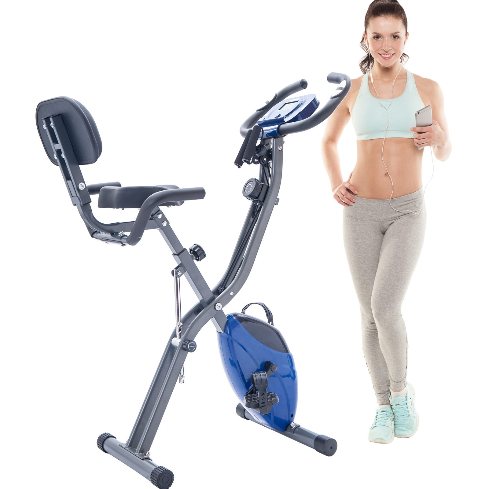 Folding Exercise Bike,Fitness Upright and Recumbent X-Bike,16-Level Adjustable