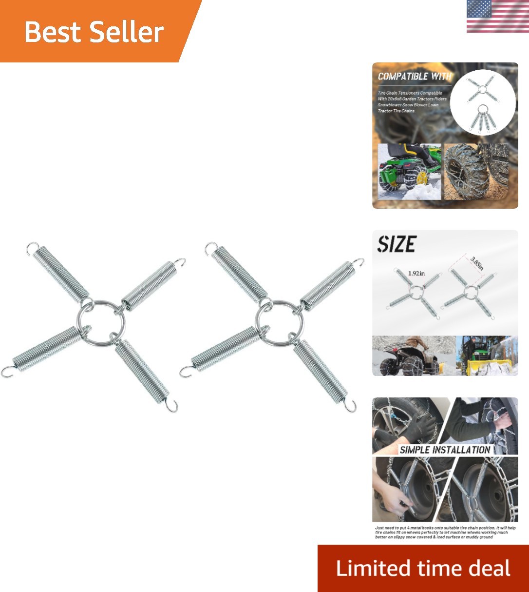 Improved Traction Tire Chain Tensioners – Fits 20x8x8 Snowblowers & Tractors
