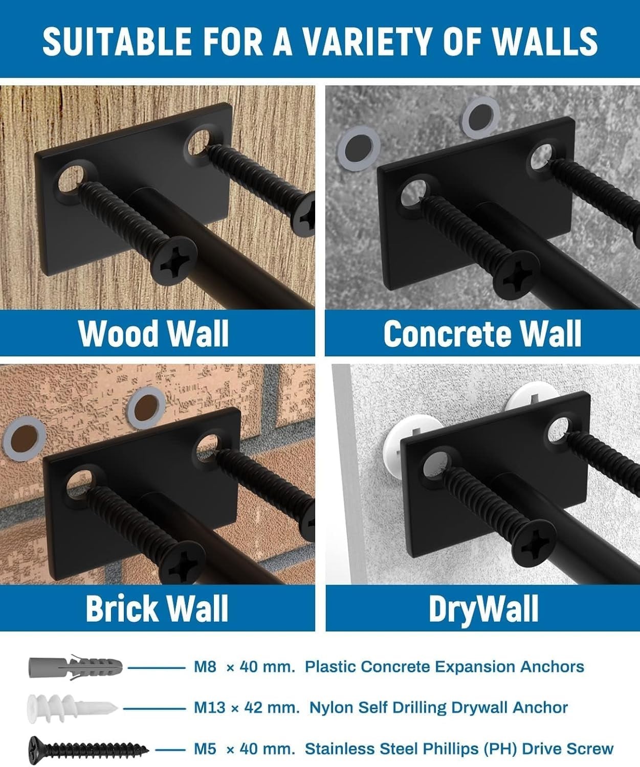 12-Pack 6-Inch Black Floating Shelf Brackets - Concealed Wall Mount Design
