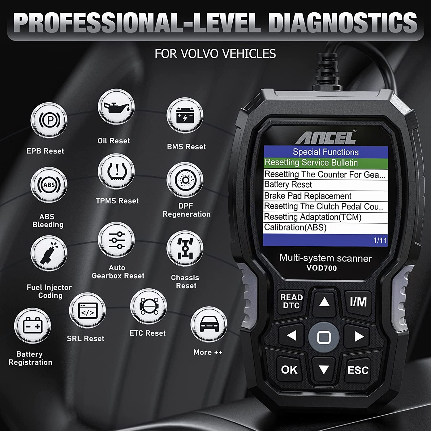 ANCEL VOD700 For Volvo All System OBD2 Scanner Car Diagnostic Tool ABS TPMS
