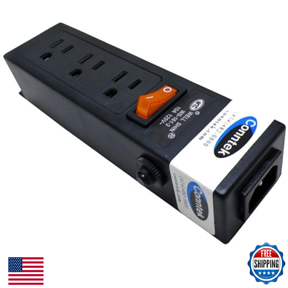 Conntek Power Strip 125V IEC C14 to 3-Prong, 7.5-inch, WS-161-3