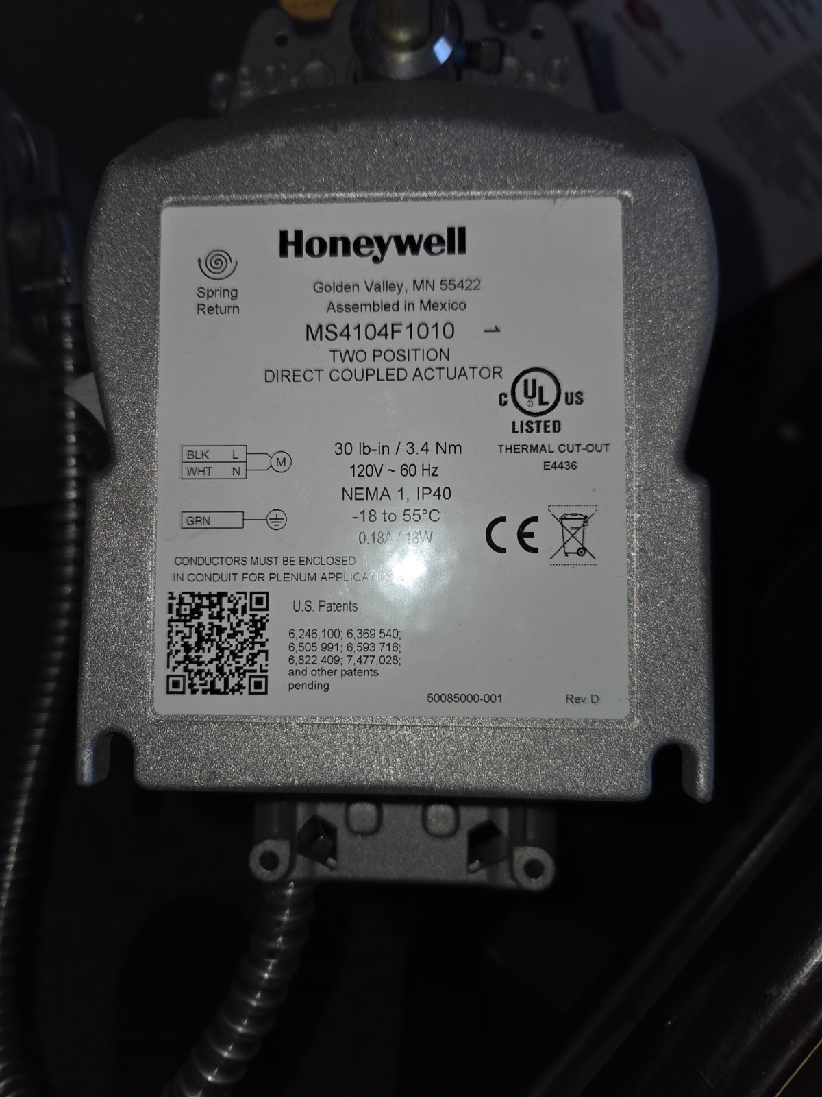 Honeywell MS4104F1010 Smoke Fire Damper