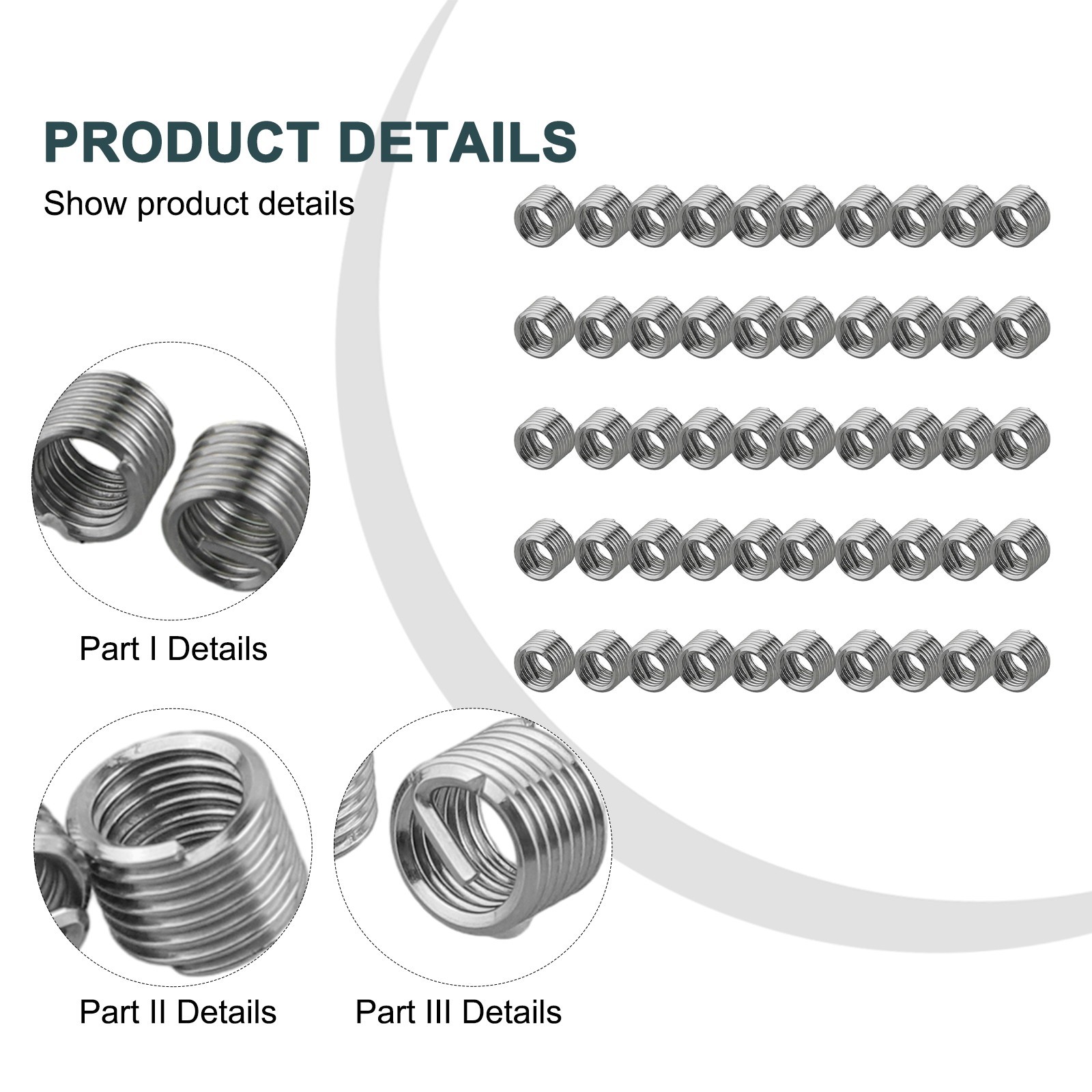 50pc 304 Stainless Steel M6 X 1.0 1.5D Insert Length Helicoil Wire Thread Insert