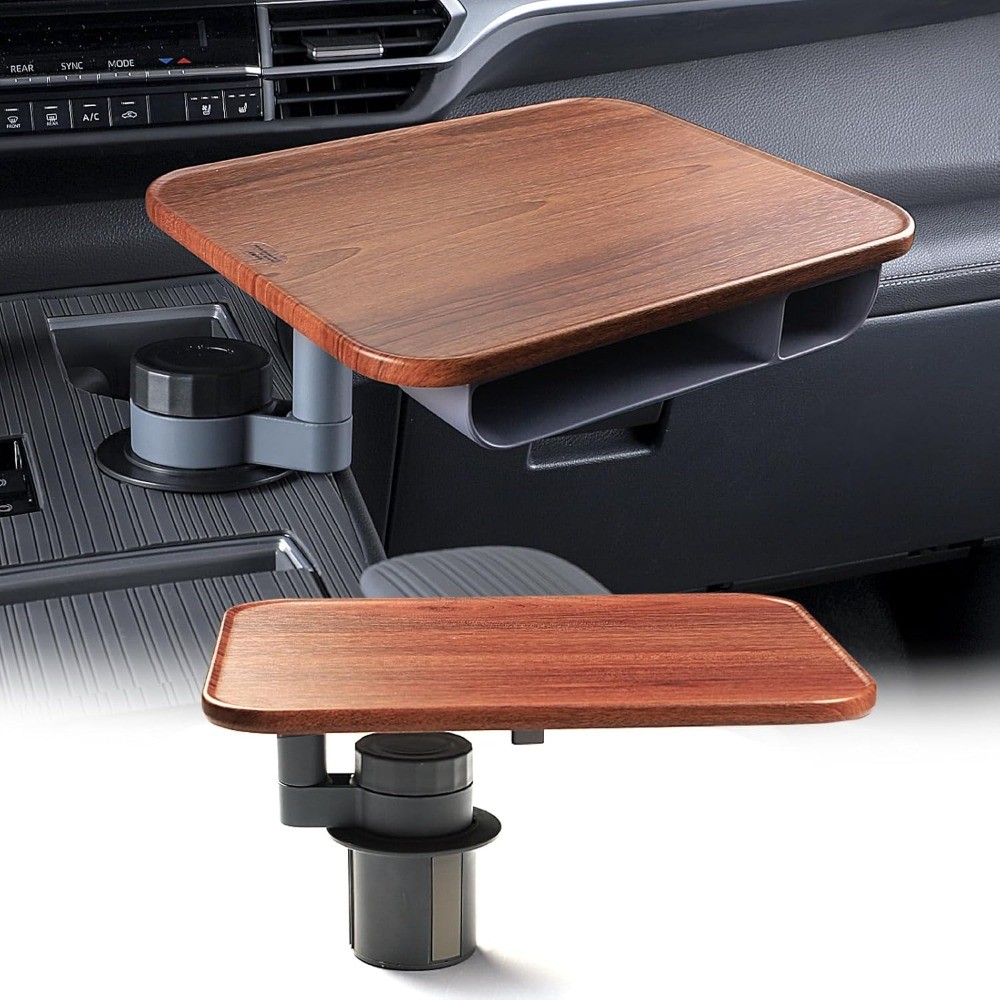 360° Rotating Wood Car Tray Desk Steering Wheel Table for Laptop Cup Holder