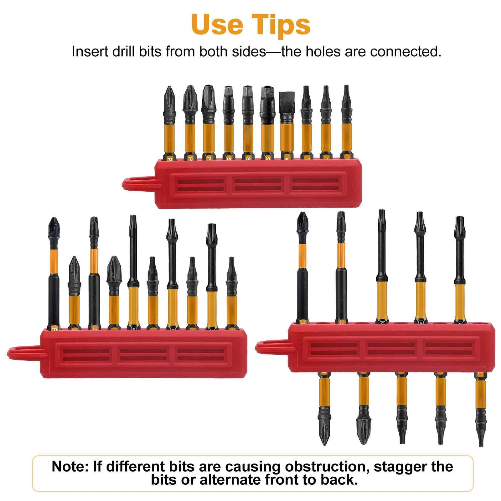 3x 1/4" Hex Bit Holder Storage Rail Power Drill Bit Organizer With Carabiner