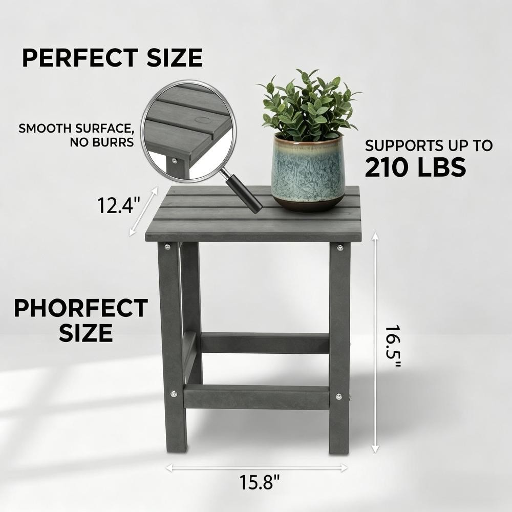 Adirondack Square Outdoor Side Table HDPE Grey