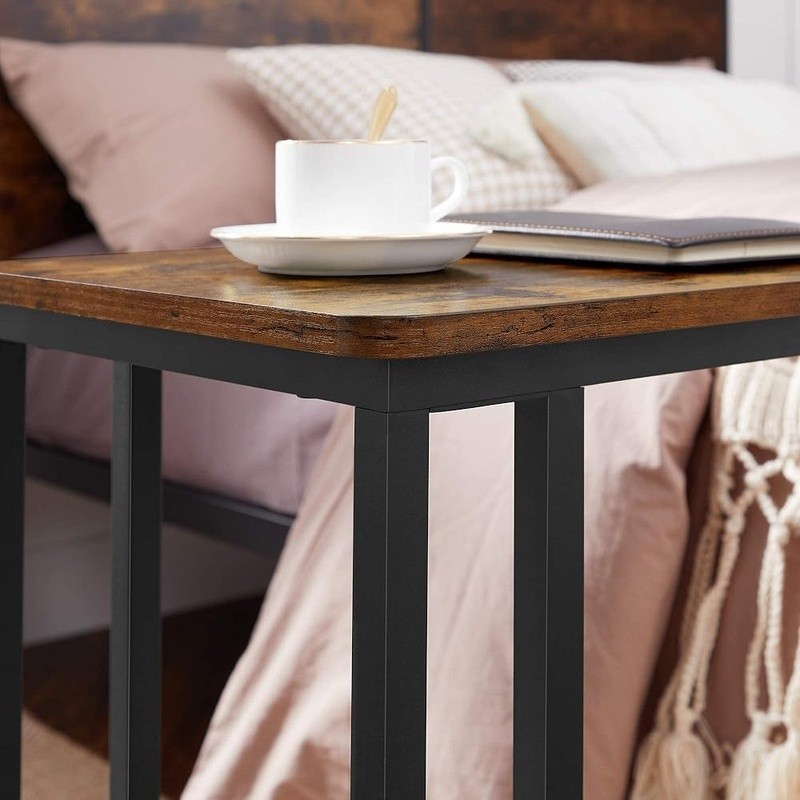 C Shaped End Table W/ Wheels Sturdy Laptop Sofa Side Table Adjustable Feet New