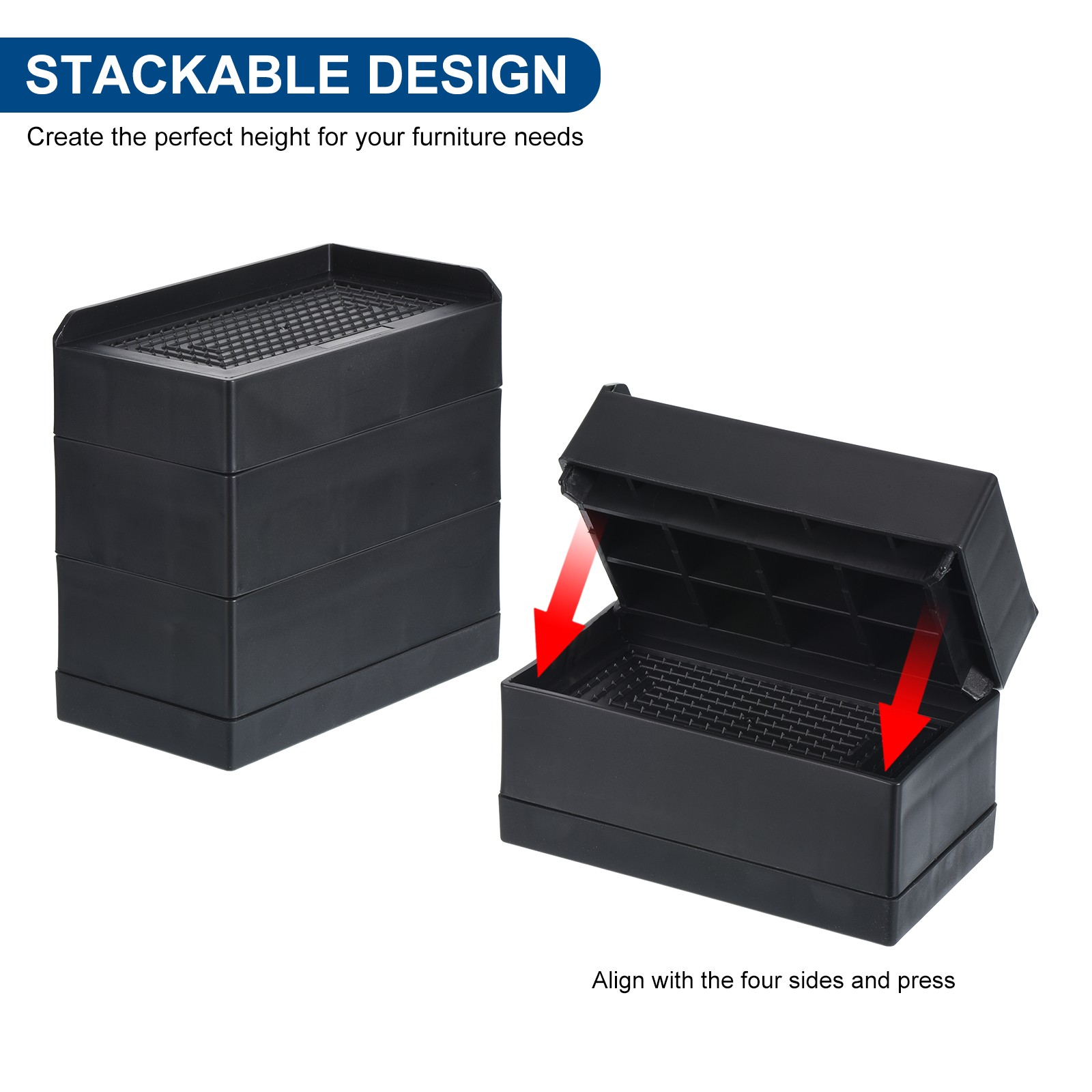 4pcs Furniture Risers 1.5" Rectangle Bed Risers Adjustable Couch Riser Black