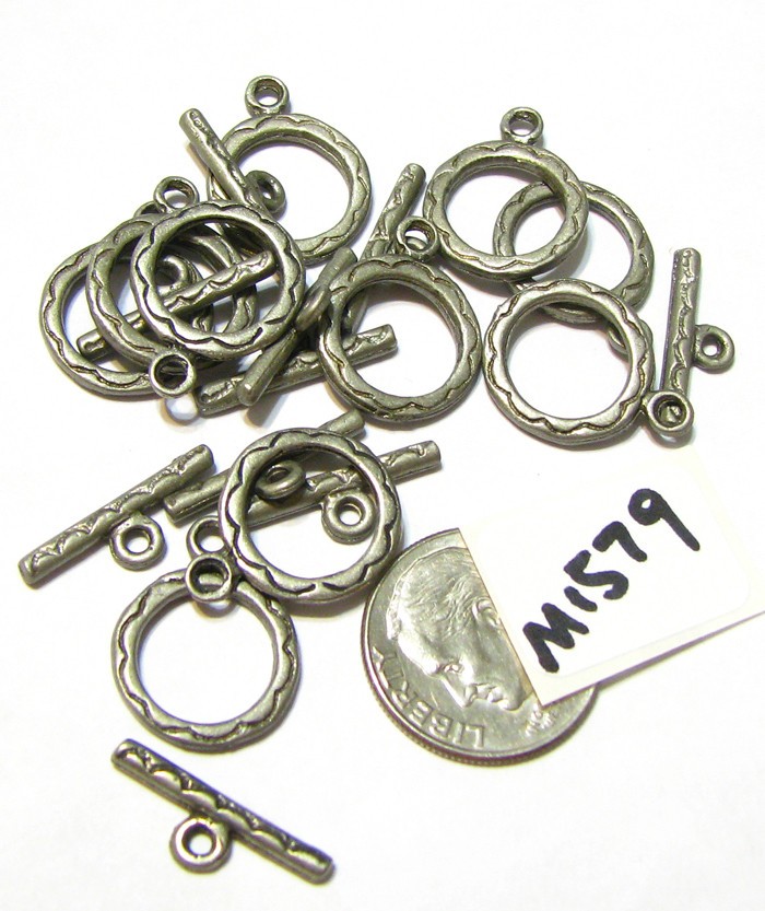 Silver Color Round with Wavy Design Jewelry Clasp 14mm - Ten Sets - M1579